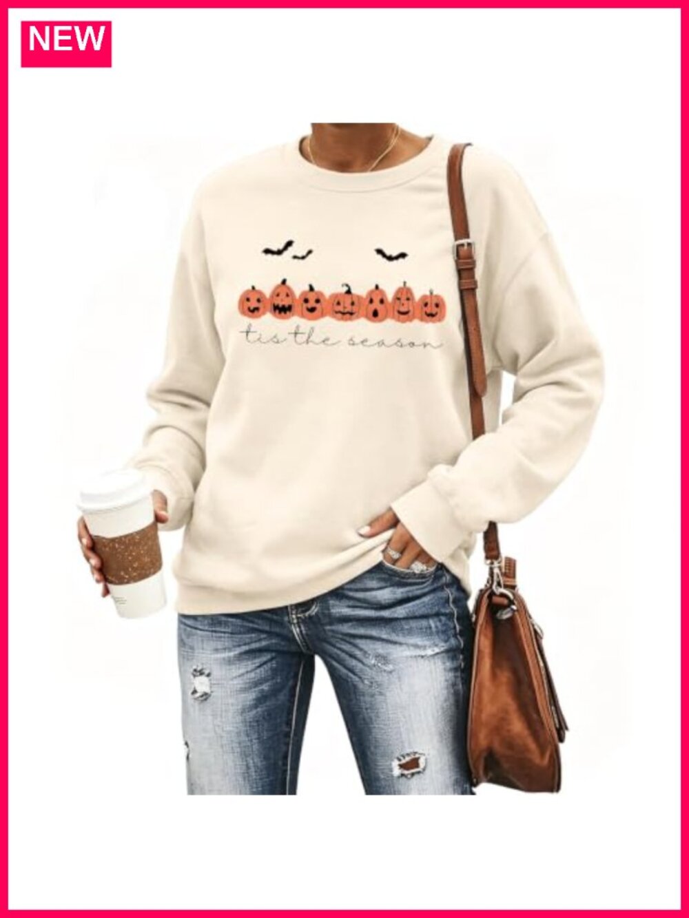 Halloween Pumpkin Face Pullover Sweatshirt Women Cotton Blend Crew Neck